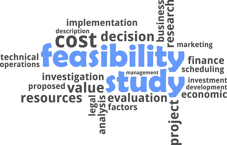 A word cloud of feasibility study related items